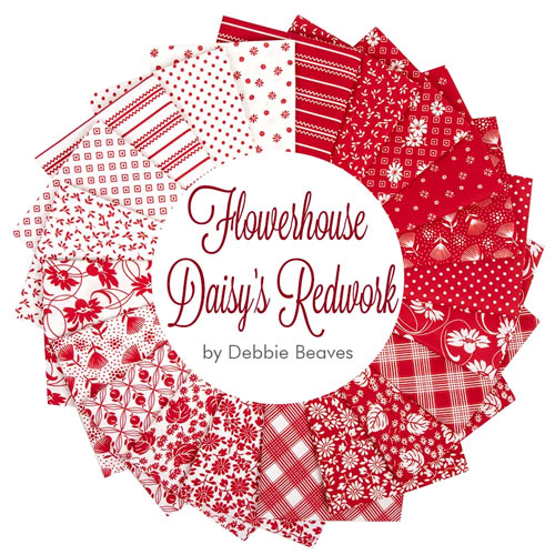 Flowerhouse Daisy's Redwork fabric collection by Debbie Beaves for Robert Kaufman