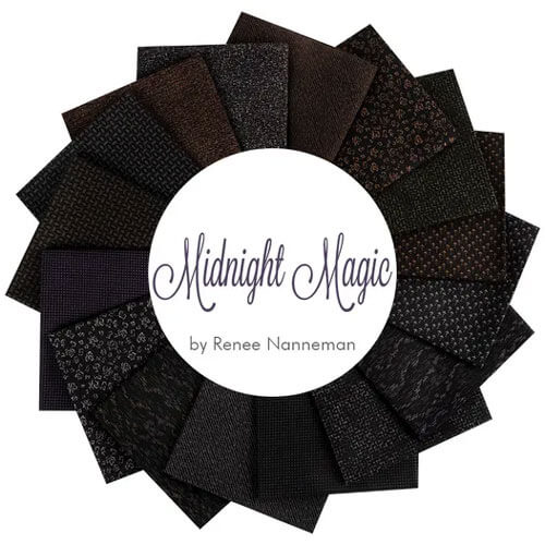 Green on Black Cotton Fabric by the Yard - Midnight Magic Blackout Twilight  - Renee Nanneman for Andover A-270-KG