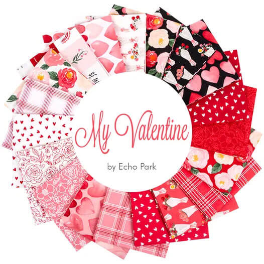 Head over Heels for Valentine Quilt Fabric By the Yard, Precuts & Kits