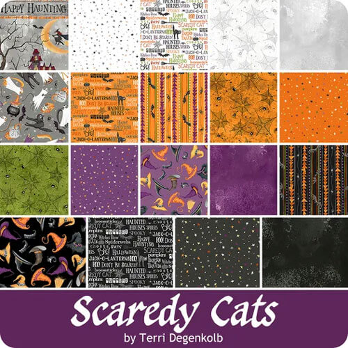 Scaredy Cats White Purr-fect Halloween Fabric by Terri Degenkolb