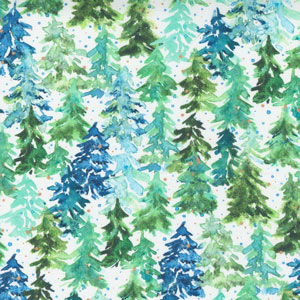 Christmas Pines, blue/green colorway, white background