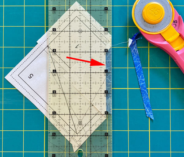 Trim the bias edge of #2 to form the perfect placement line Trim the bias edge of #2 to form the perfect placement line