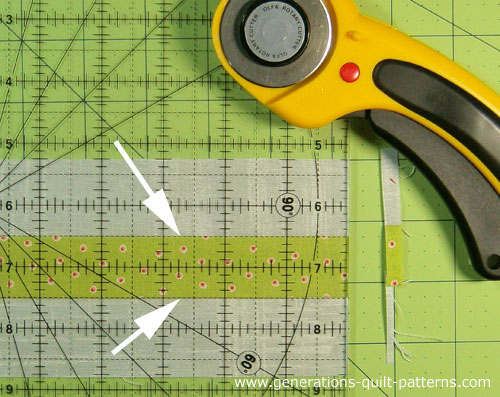 Straighten the short edge of both strip sets Straighten the short edge of both strip sets