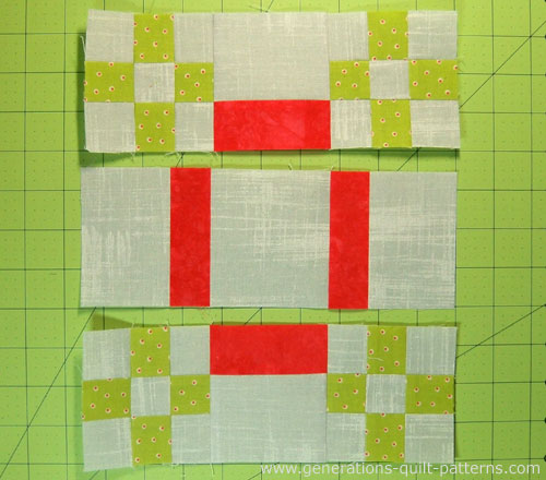 The units are sewn into rows. The units are sewn into rows.