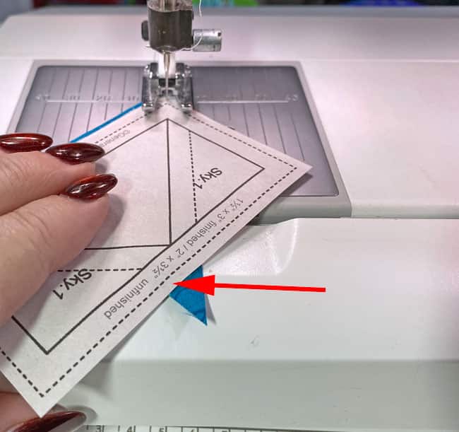 Stitch from the printed side, starting and stopping beyond the dashed outside line Stitch from the printed side, starting and stopping beyond the dashed outside line