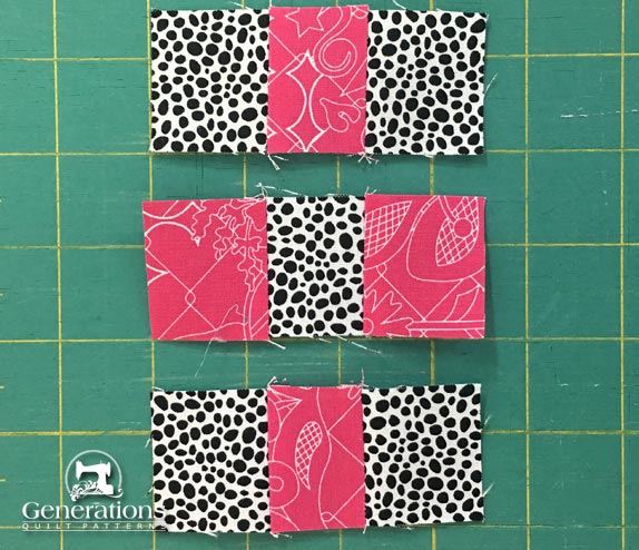 Four-patch rows ready to join Four-patch rows ready to join