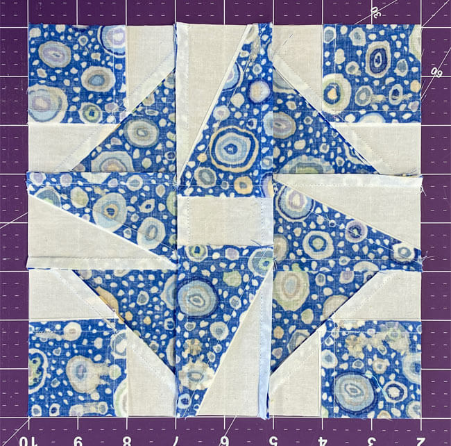 Finished Follow the Leader quilt block from the backside Finished Follow the Leader quilt block from the backside