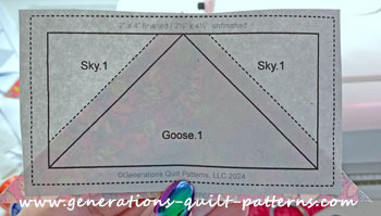 Goose.1 is glued into position on the unprinted side of the pattern