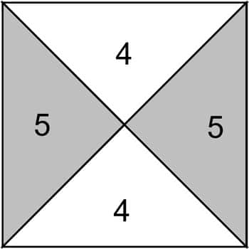A Quarter Square Triangle unit with patch numbers included A Quarter Square Triangle unit with patch numbers included