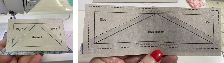 Goose1 and Short Triangle patches are held in place with a dab of Elmer's Washable Glue Stick