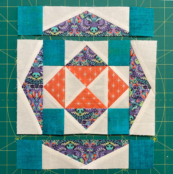 The sewn rows of the Fort Know quilt block