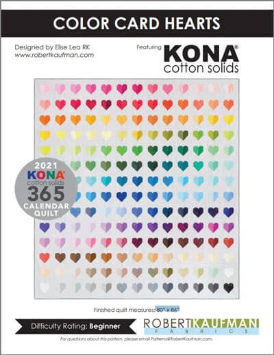 Complimentary Download for Color Card Hearts Quilt Pattern by Elise Lea, 80” x 86”