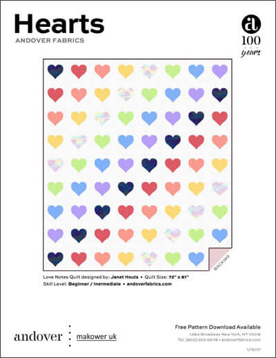 Love Notes Quilt by Janet Houts for Andover finishes at 72" x 81"