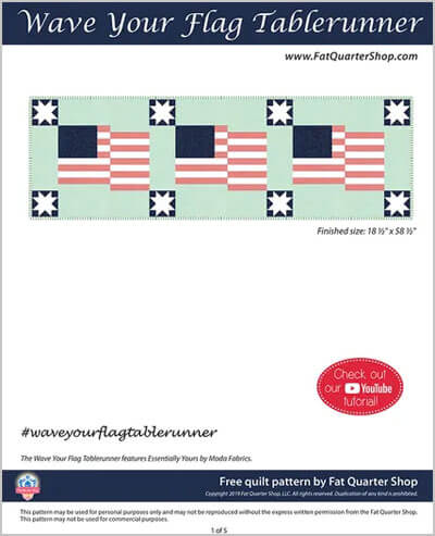 Complimentary Download for Wave Your Flag Tablerunnerby Fat Quarter Shop,  18&#189;" x 58&#189;"