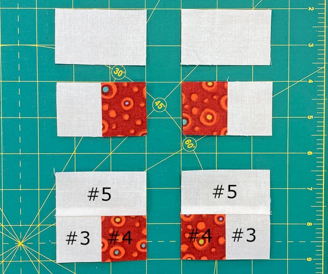 Lay out and stitch the #3/#4/#5 units Lay out and stitch the #3/#4/#5 units