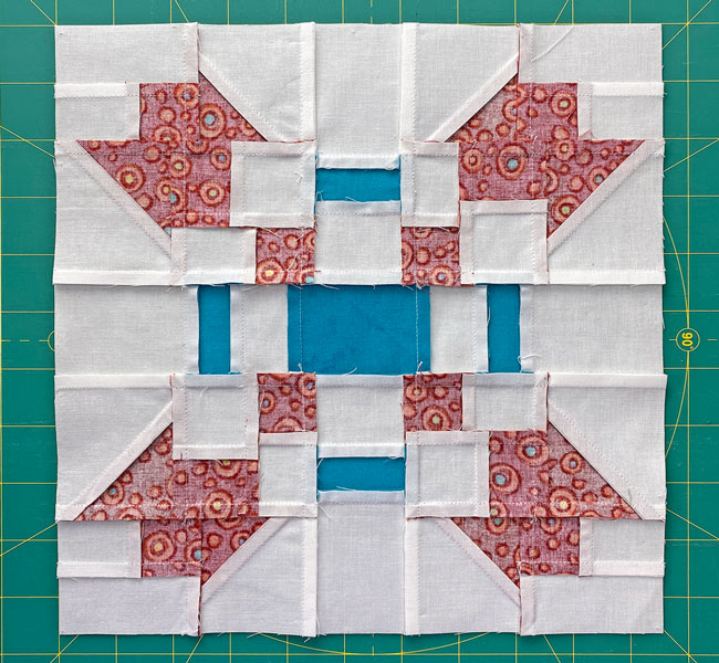 The back of the sample Game Cocks quilt block The back of the sample Game Cocks quilt block