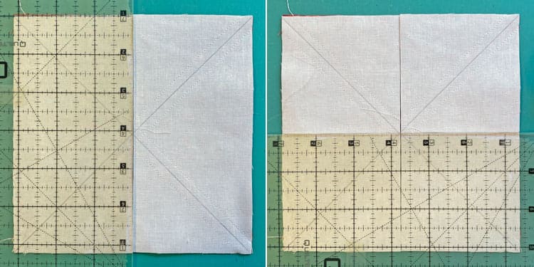 Cut the stitched HST-1/HST-2 pair into 4 equal squares Cut the stitched HST-1/HST-2 pair into 4 equal squares