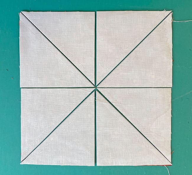 After subcutting each square in half on the drawn line After subcutting each square in half on the drawn line