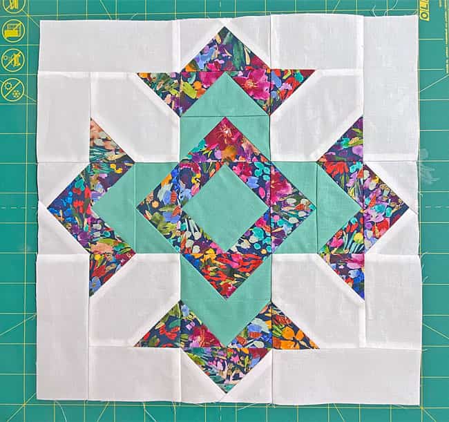 Our sample God's Eye quilt block is finished Our sample God's Eye quilt block is finished