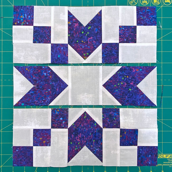 After sewing the units into rows After sewing the units into rows