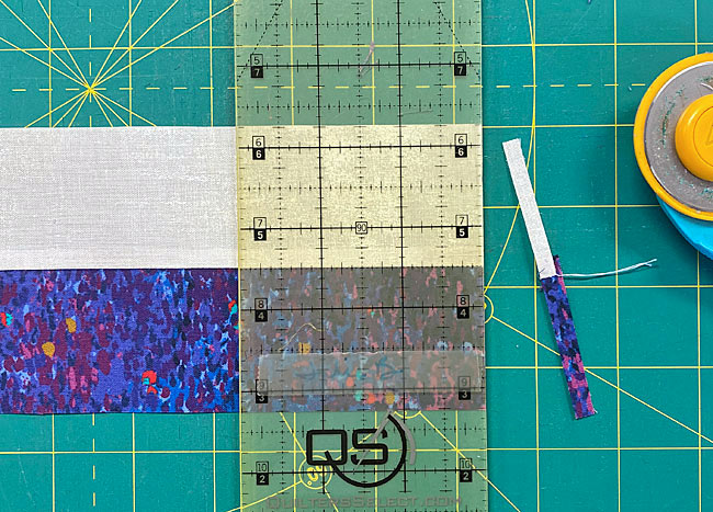 Straighten the short edge of your strip set Straighten the short edge of your strip set