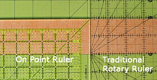 Measuring the same strip with an On-Point ruler vs a standard quilting ruler