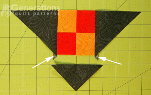 The ends of the #2 triangles extend past the edge of the four patch