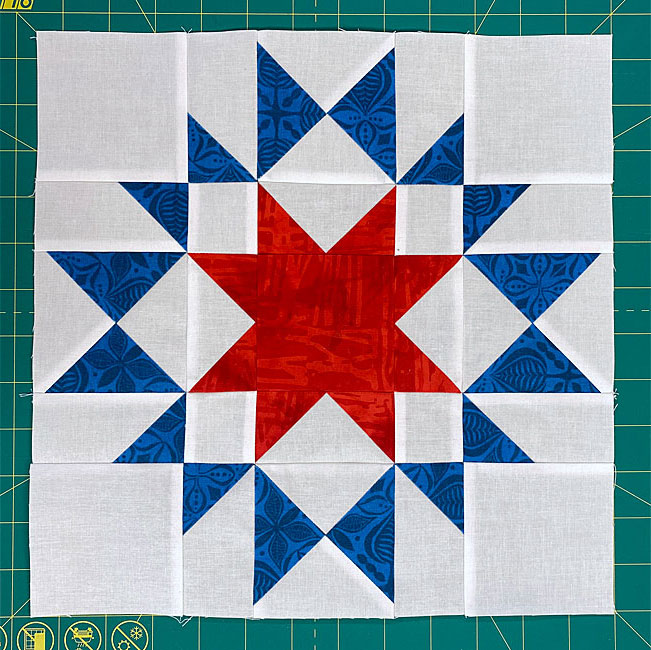 The front side of our finished Green Mountain Star sample block The front side of our finished Green Mountain Star sample block