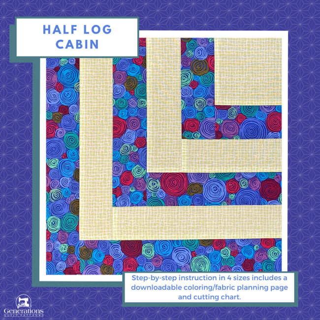 Half Log Cabin Quilt Block Tutorial: 3-1/2", 7", 10-1/2", 14" finished