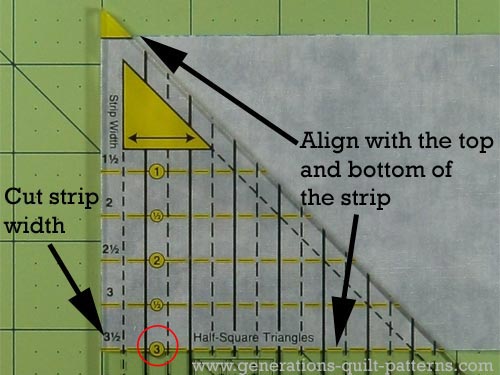Align the edge of the ruler with the cut edge of the strip Align the edge of the ruler with the cut edge of the strip