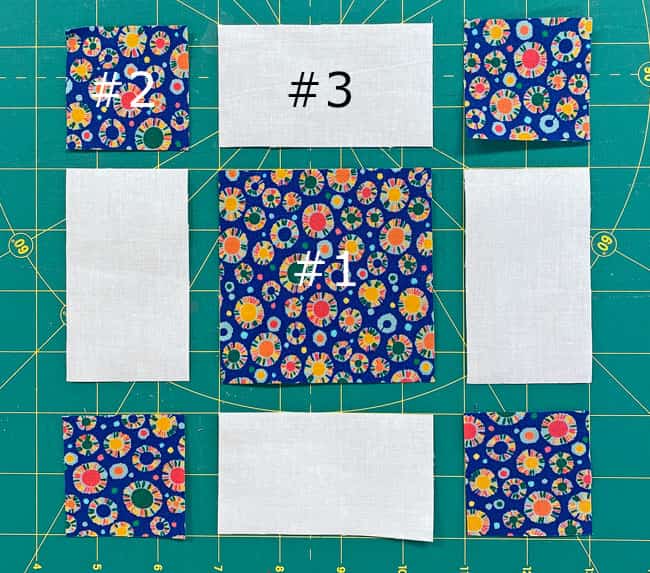 Arrange the #1, #2, and #3 patches to form the center Arrange the #1, #2, and #3 patches to form the center