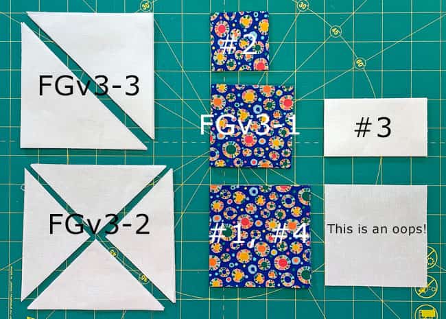 Cut and subcut patches for the Hull's Victory quilt block sample