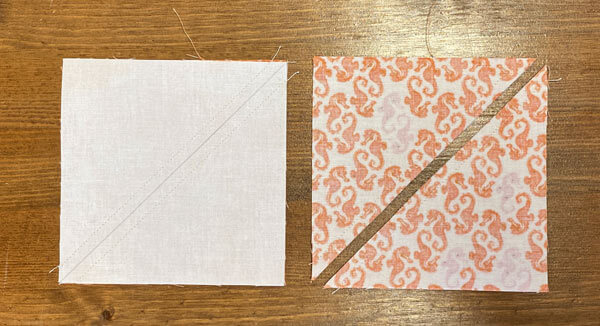 After sewing 2 seams and after cutting in half between the lines After sewing 2 seams and after cutting in half between the lines