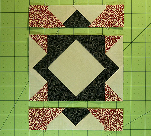 Stitch the patches into rows. Stitch the patches into rows.