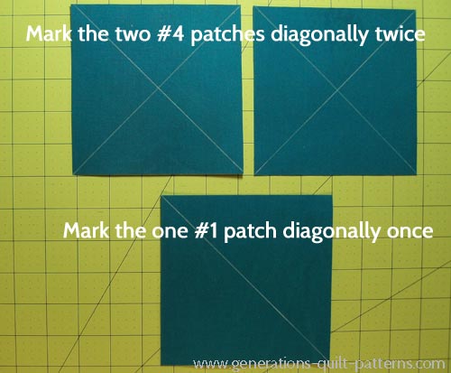 Draw the cutting lines on the backs of the #1 and #4 patches