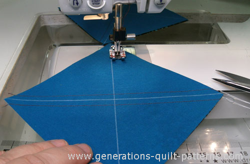 Sew a quarter inch from both sides of both lines on the #3/#4 pairs of patches