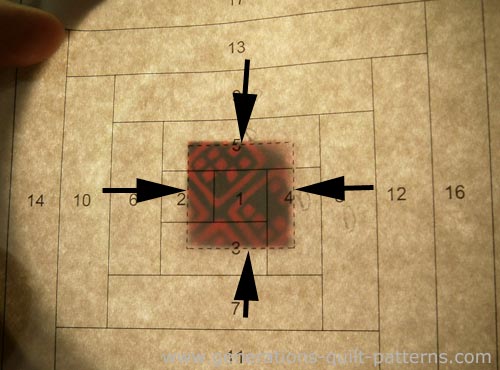 Lightly glue #1 wrong side of fabric to the unprinted side of the pattern.
