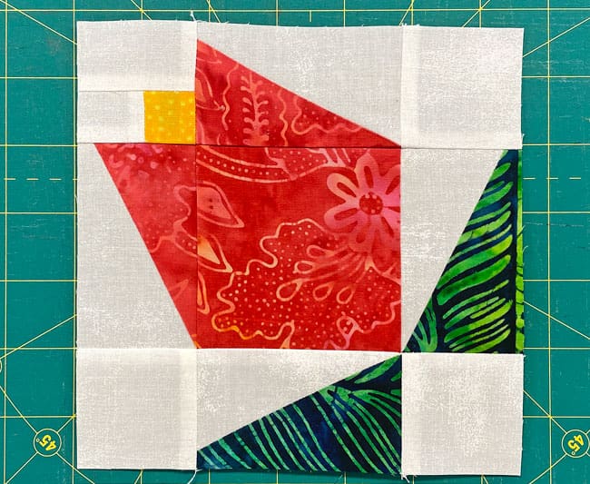 The finished Magnolia Bud sample block from the front The finished Magnolia Bud sample block from the front