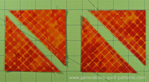 Cut the sewn units apart on the drawn line Cut the sewn units apart on the drawn line