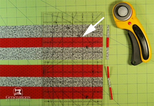 Straightening the short edge of the stripset