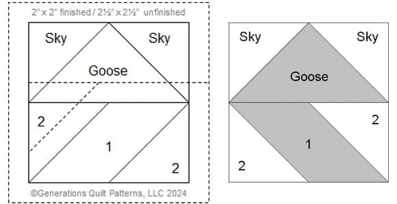 The paper pieced unit from the pattern side (left) and from the fabric side (right) Colorado Beauty unit, from the pattern side (left) and the fabric side (right)