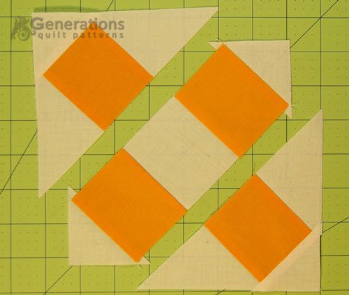 The patches stitched into diagonal rows