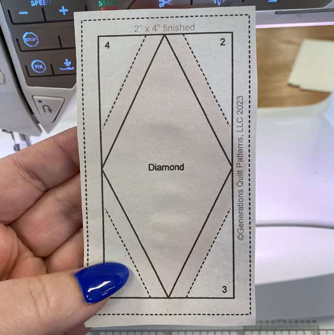 Position the Diamond patch on the unprinted side of the pattern Position the Diamond patch on the unprinted side of the pattern