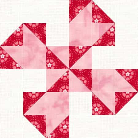 Our Oklahoma Twister quilt block continues with a variation on the original color placements. The result is a more traditional feeling block in 3 fabrics.