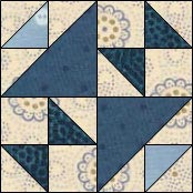 Hourglass quilt block, Old Maid's Puzzle, variation 7