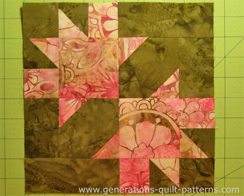 A completed Ozark Maple Leaf quilt block