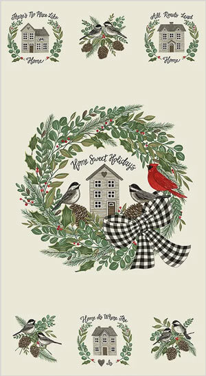 Holidays At Home Quilt Panel, 23" x 42"<br>Cream or black background