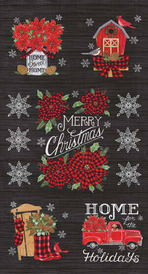 Farmhouse Snowflake Poinsettia - Black Panel, 24" x 44"
