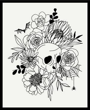 Noir Skull Panel<br>w/cream, white or black backgrounds Panel, 35" x 42"