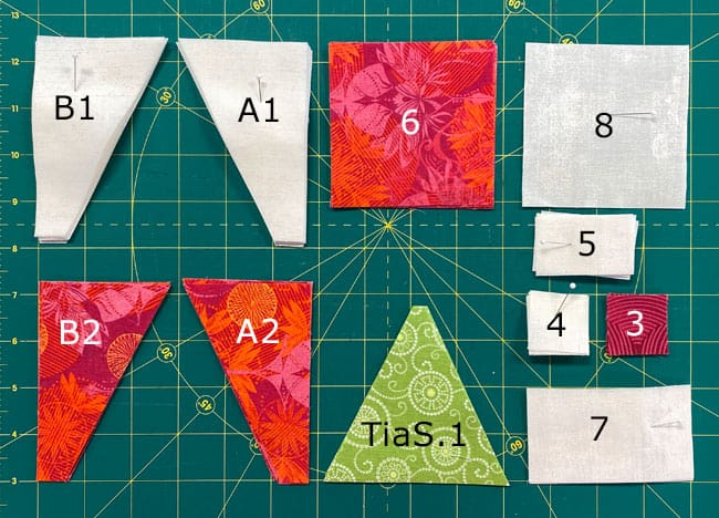 All the patches you need for a Pink Magnolias quilt block